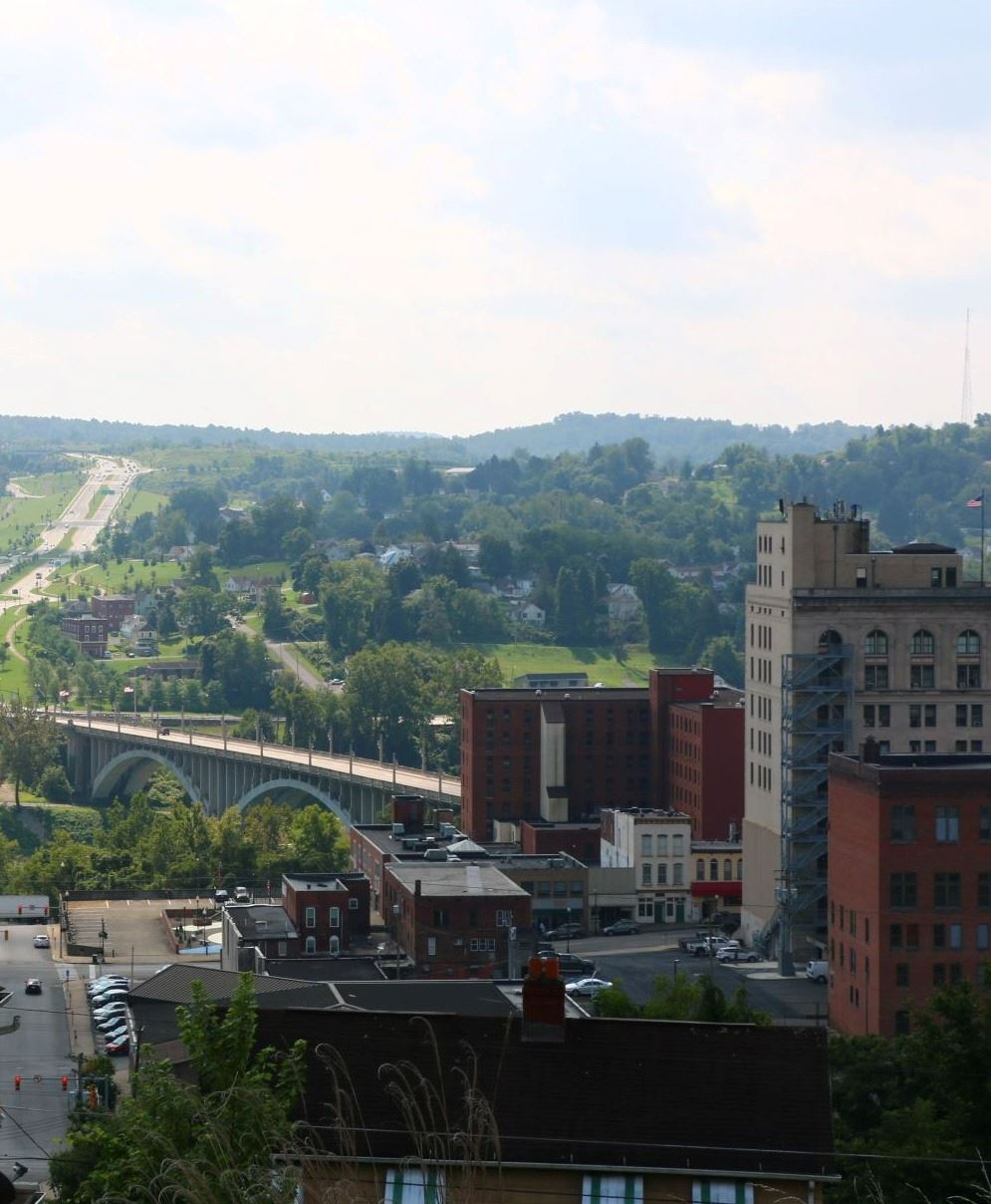 City View with the river and bridge in the background of downtown buildings 